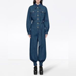 Gucci Blue Denim Belted Jumpsuit
